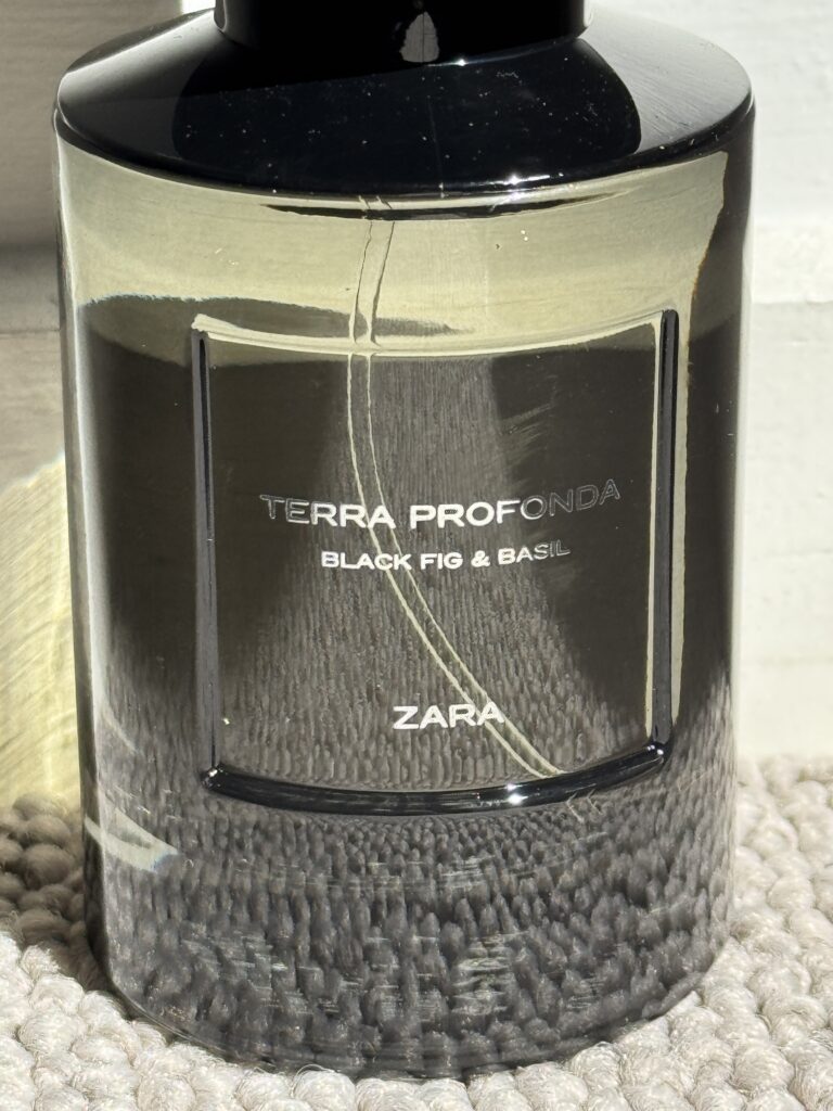 Close-up of the Zara Terra Profonda perfume bottle